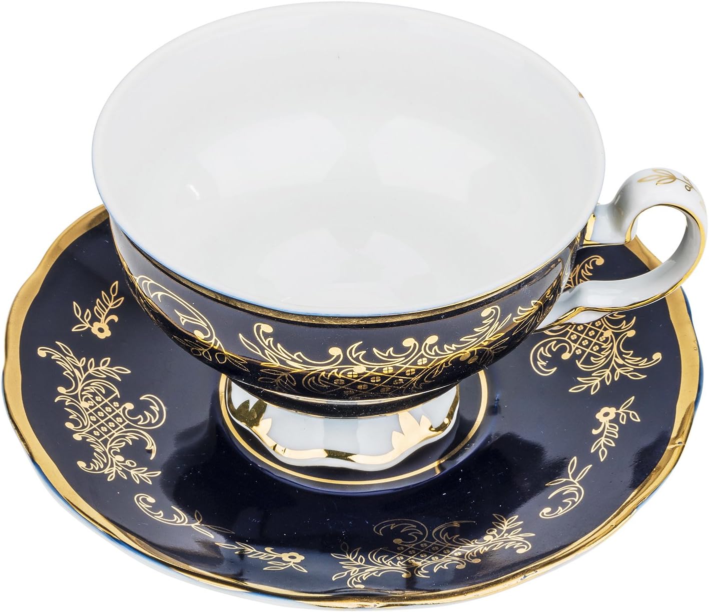 Fine Porcelain “Royal Blue” Tea Cup and Saucer Set, Vintage Royal Coffee Cup Set, Ceramic Breakfast Tea Service, 6 Cups + 6 Saucers