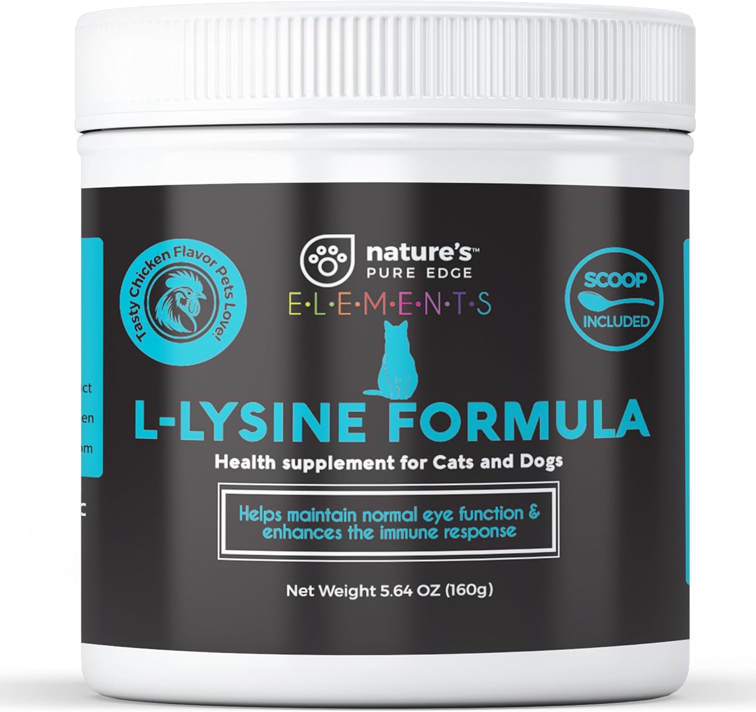 L-Lysine Powder for Cats and Kittens, Chicken Flavored Lysine Supplement for Cats and Kittens and Dogs to Support Immune Health, Normal Eye Function and Respiratory Health, Extra Large 125 Grams.