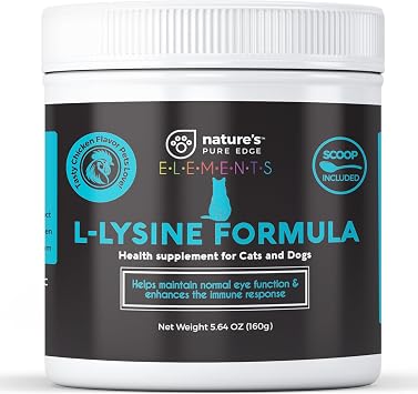 L-Lysine Powder for Cats and Kittens, Chicken Flavored Lysine Supplement for Cats and Kittens and Dogs to Support Immune Health, Normal Eye Function and Respiratory Health, Extra Large 135 Grams.