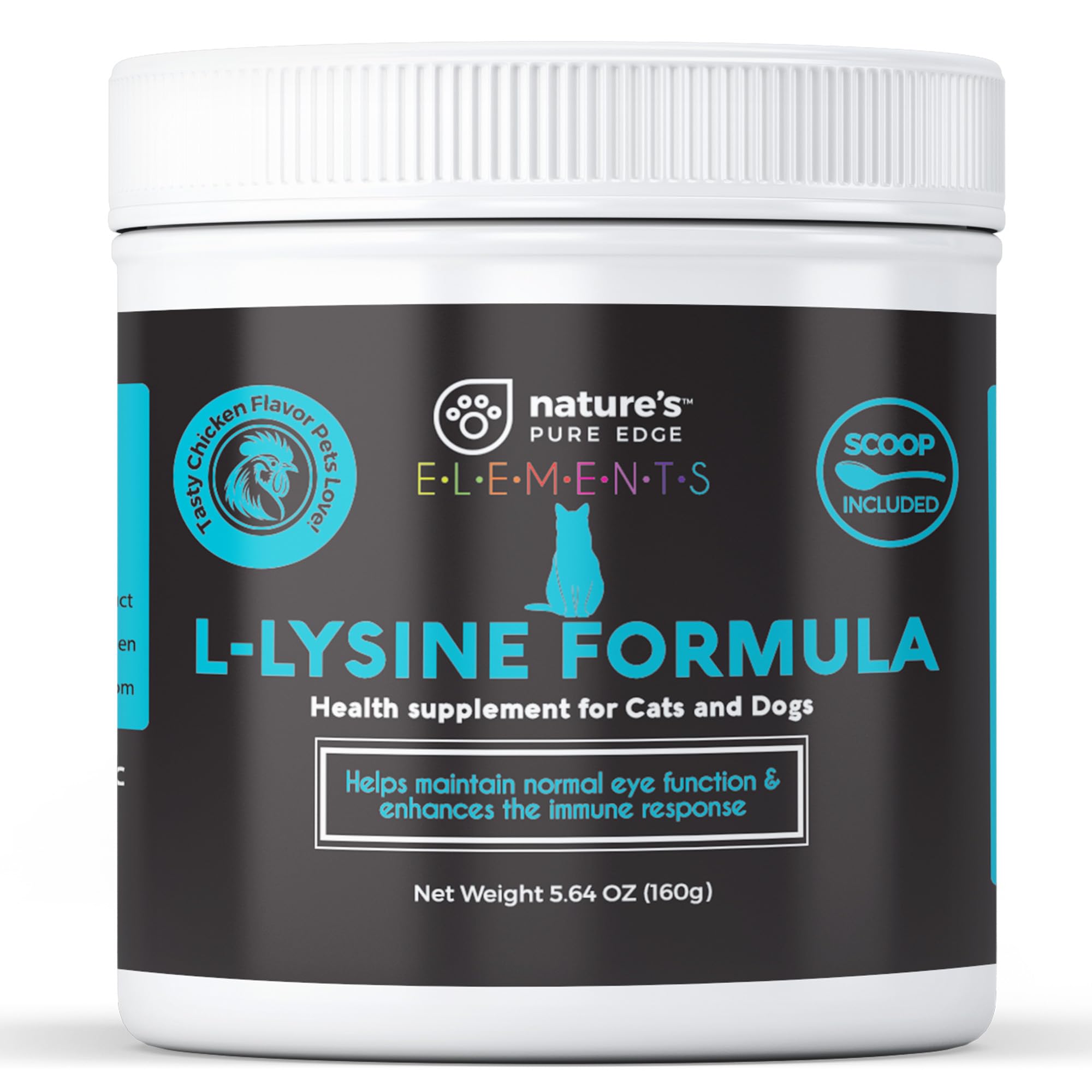 L-Lysine Powder for Cats and Kittens, Chicken Flavored Lysine Supplement for Cats and Kittens and Dogs to Support Immune Health, Normal Eye Function and Respiratory Health, Extra Large 125 Grams.