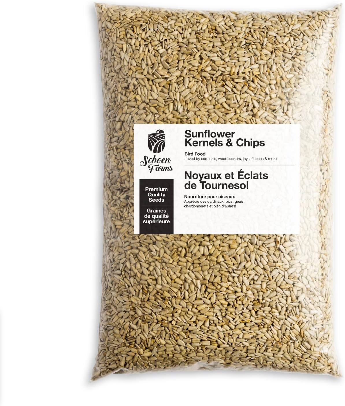 Schoen Farms Sunflower Kernels & Chips – 4.54 kg Bag – Hulled Sunflower Hearts Bird Seed – Mess-Free Feed for Chickadees, Finches & Jays – Canadian Grown