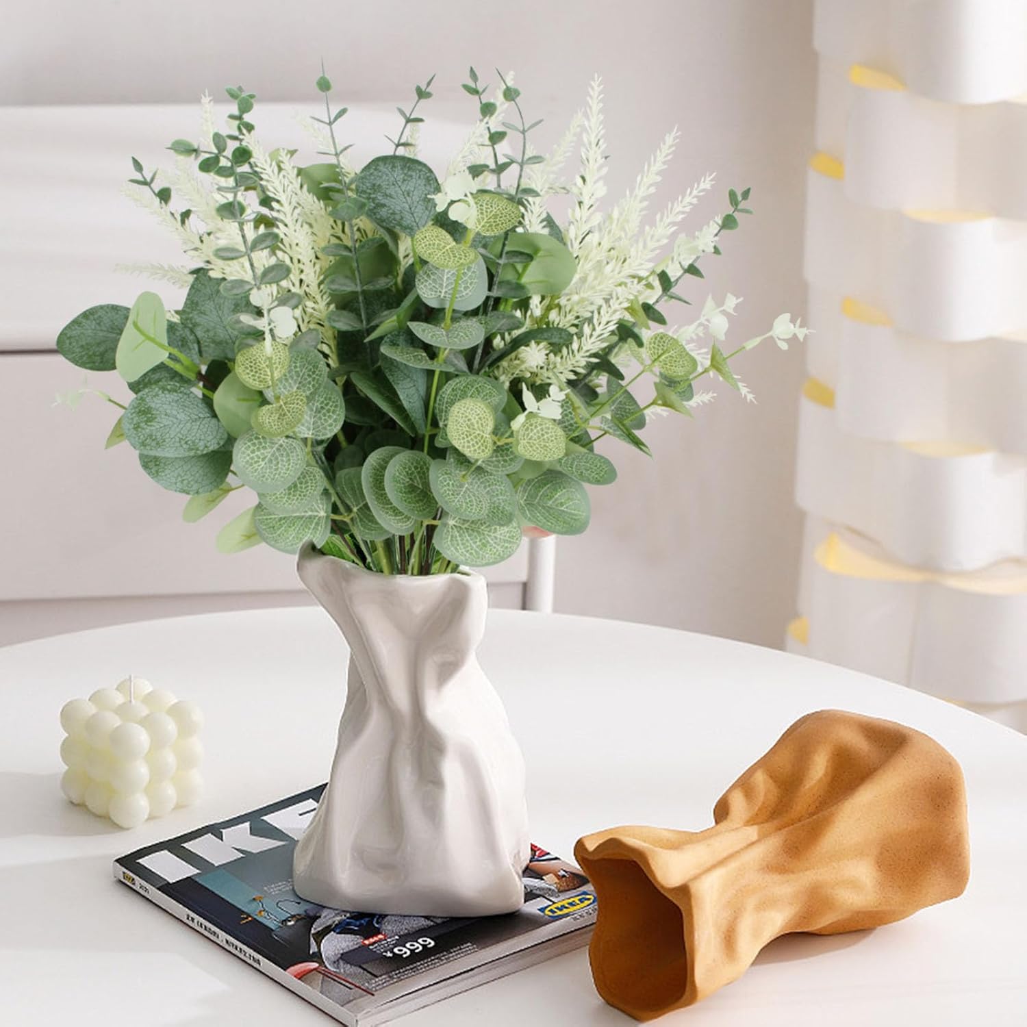 Coreland Artificial Eucalyptus Leaves Stems 120 Pcs 4 Kinds Mixed Fake Silver Dollar Eucalyptus Leaves Stem Bulk Faux Leaf for DIY Bouquets Floral Arrangement Wedding Home Decor