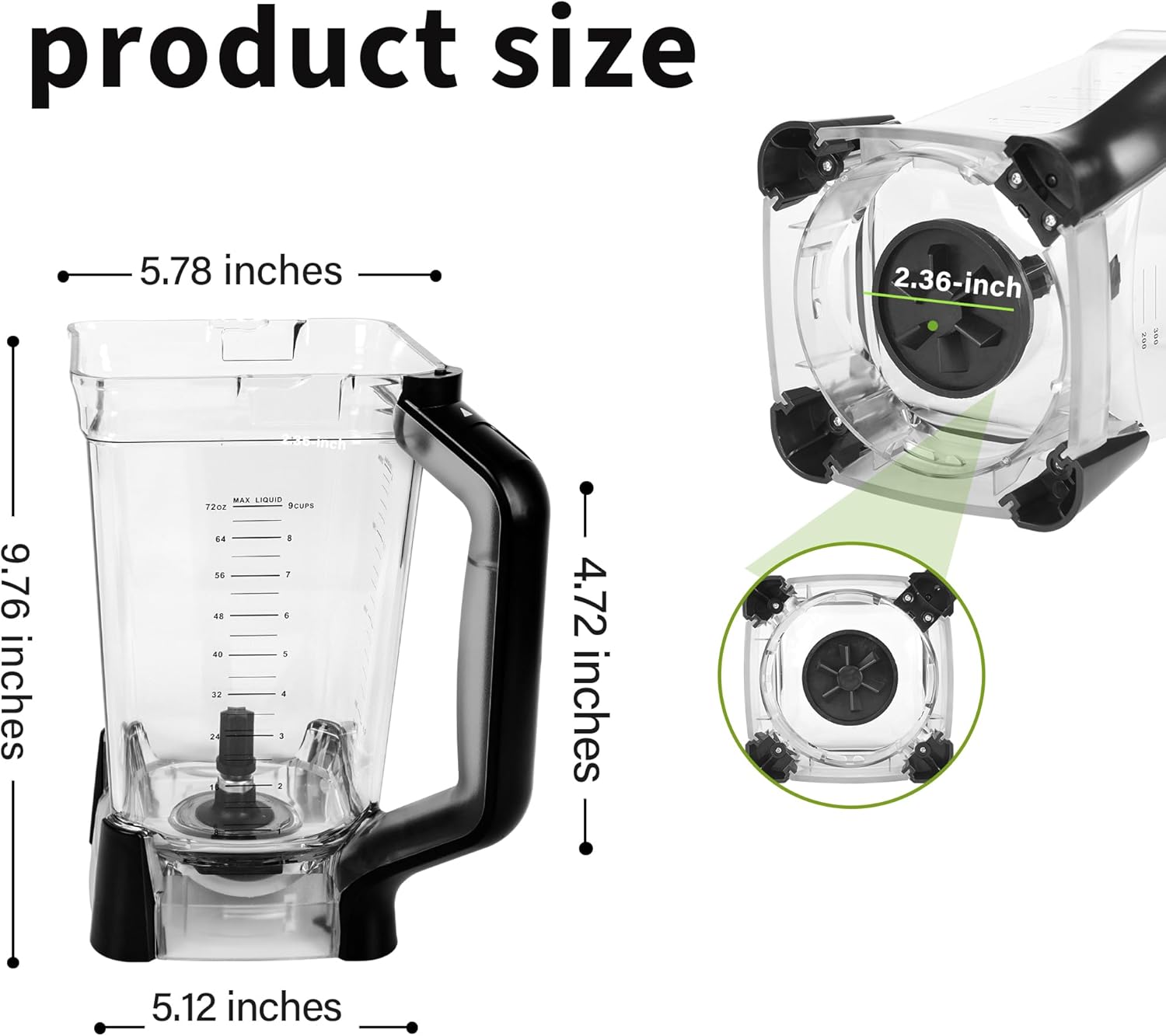 Blender Replacement Pitcher Compatible with ninja, Replace (NEW Model) BL610 CO610B CO650B CT610 CT610C CT611C BL710WM 72 oz XL Crushing Pitcher - Compatible with ninja Professional Blender 1000W Jar