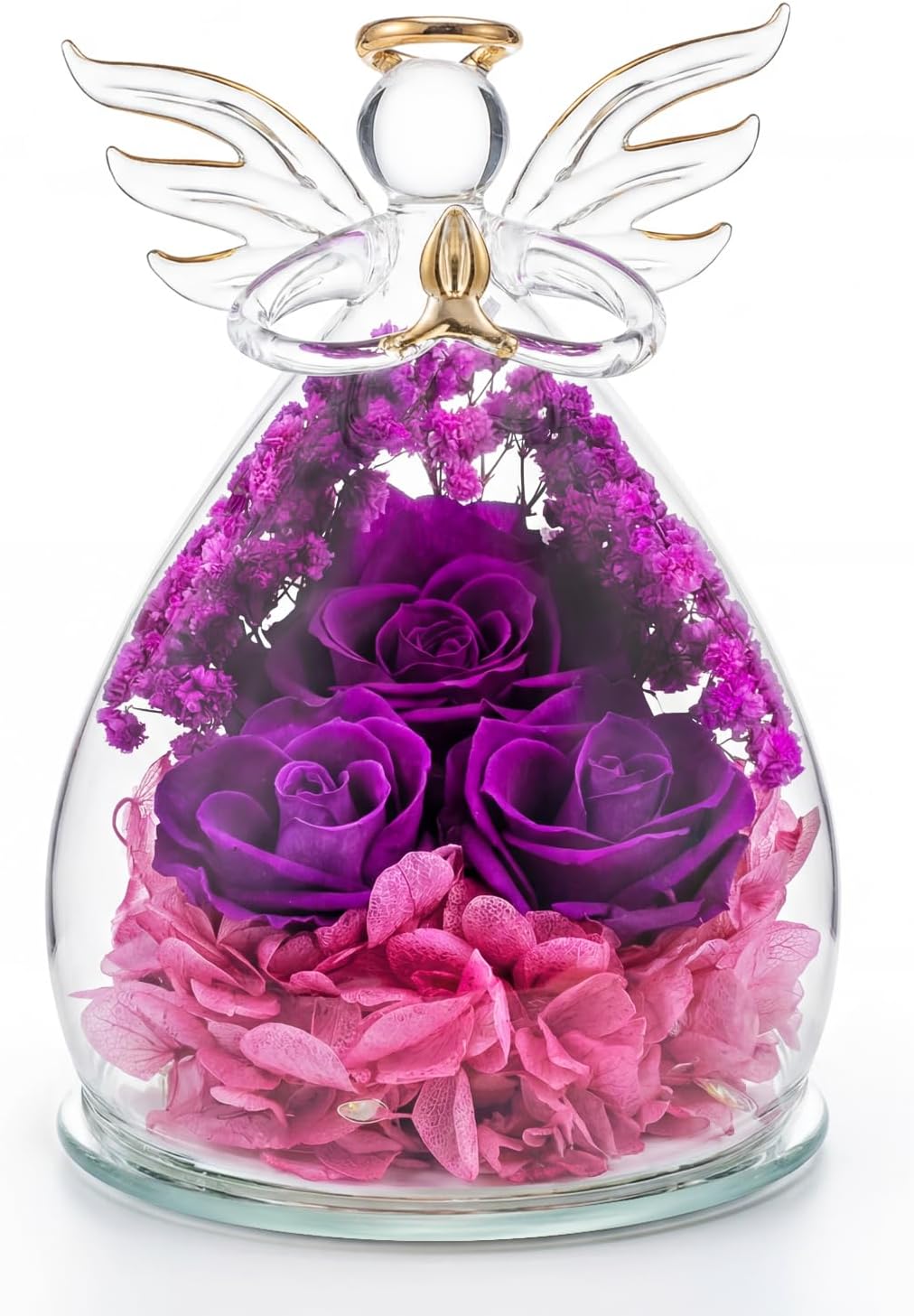 Gifts for Mom Gifts for Women Birthday Mothers Day Preserved Rose Forever Flower in Glass Angel Figurines Flowers for Delivery Anniversary Real Colorful Roses for Grandma from Daughter Wife Her