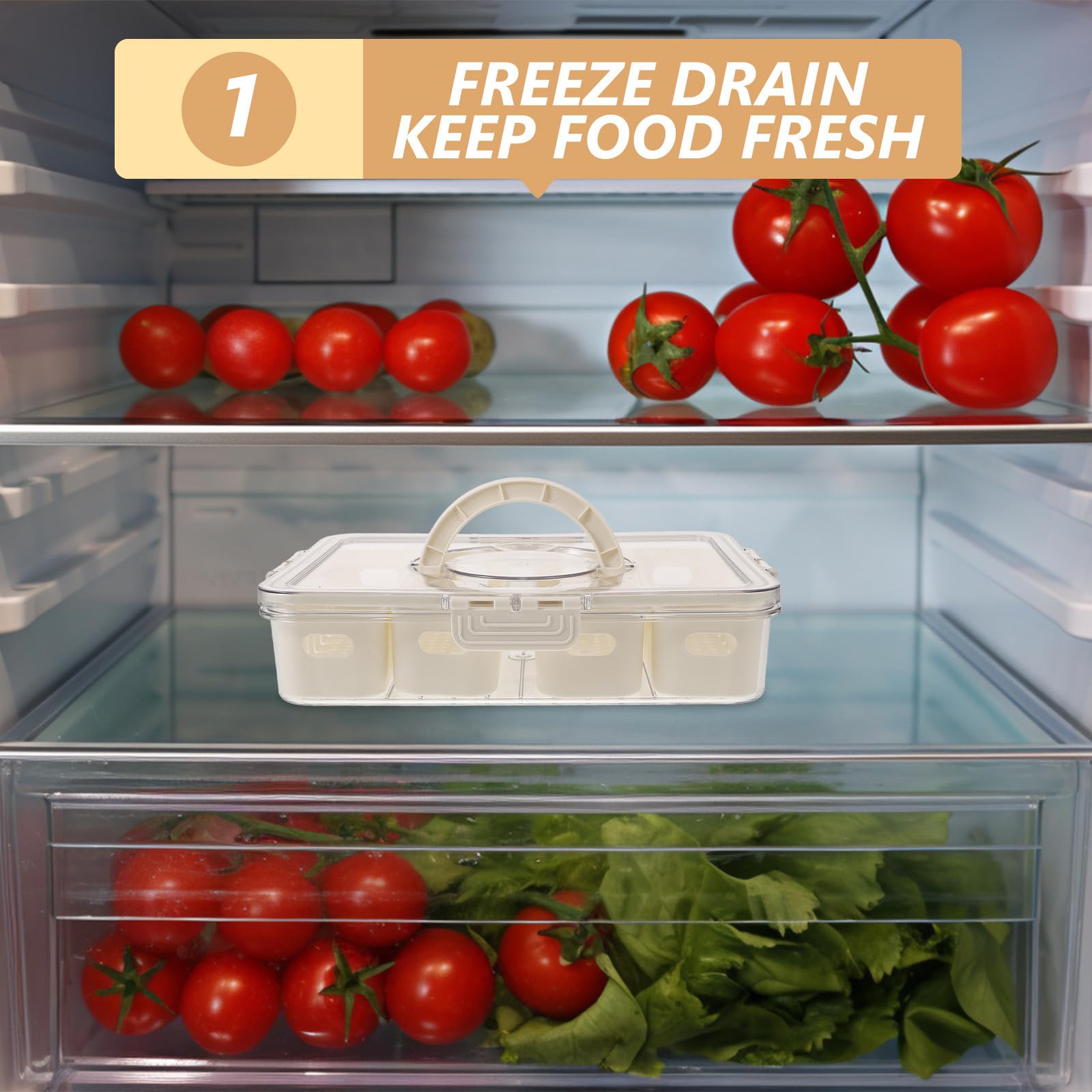 Caja de Almacenamiento de Pet para Refrigerador Organizador Reutilizable Compartimentos Divididos, Sello Hermético y Asa para Frutas y Alimentos en Picnics y Viajes