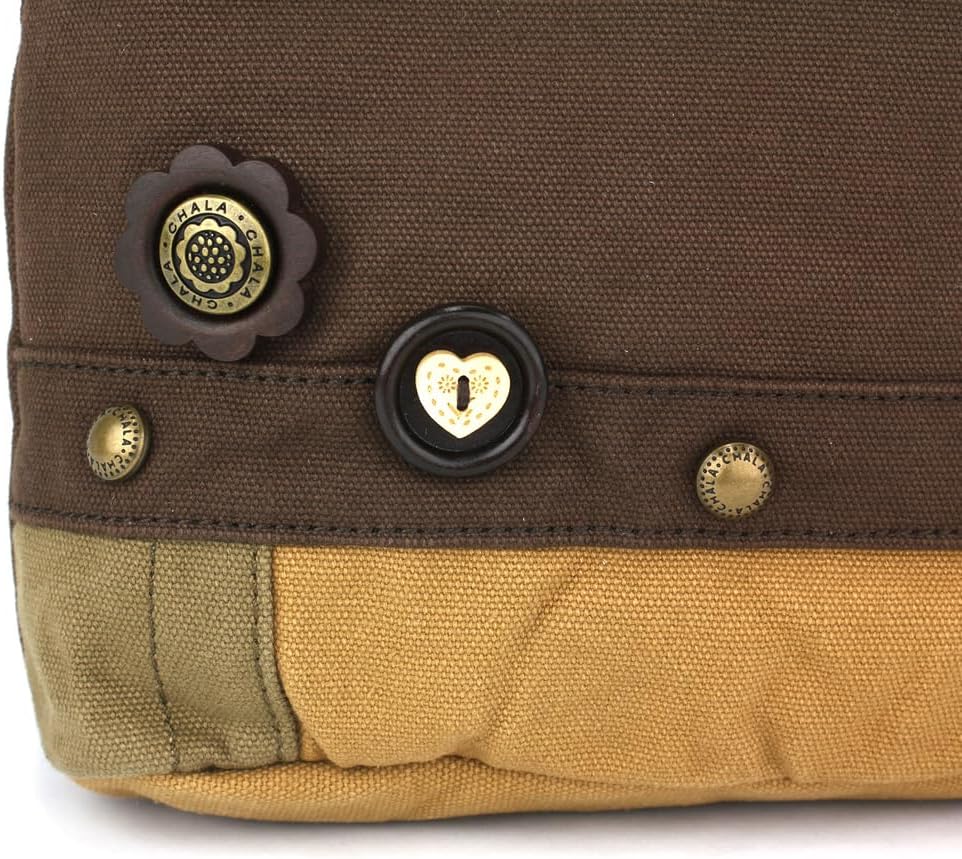 CHALA Patch Cross-Body Women Handbag, Canvas Messenger Bag - Dark Brown