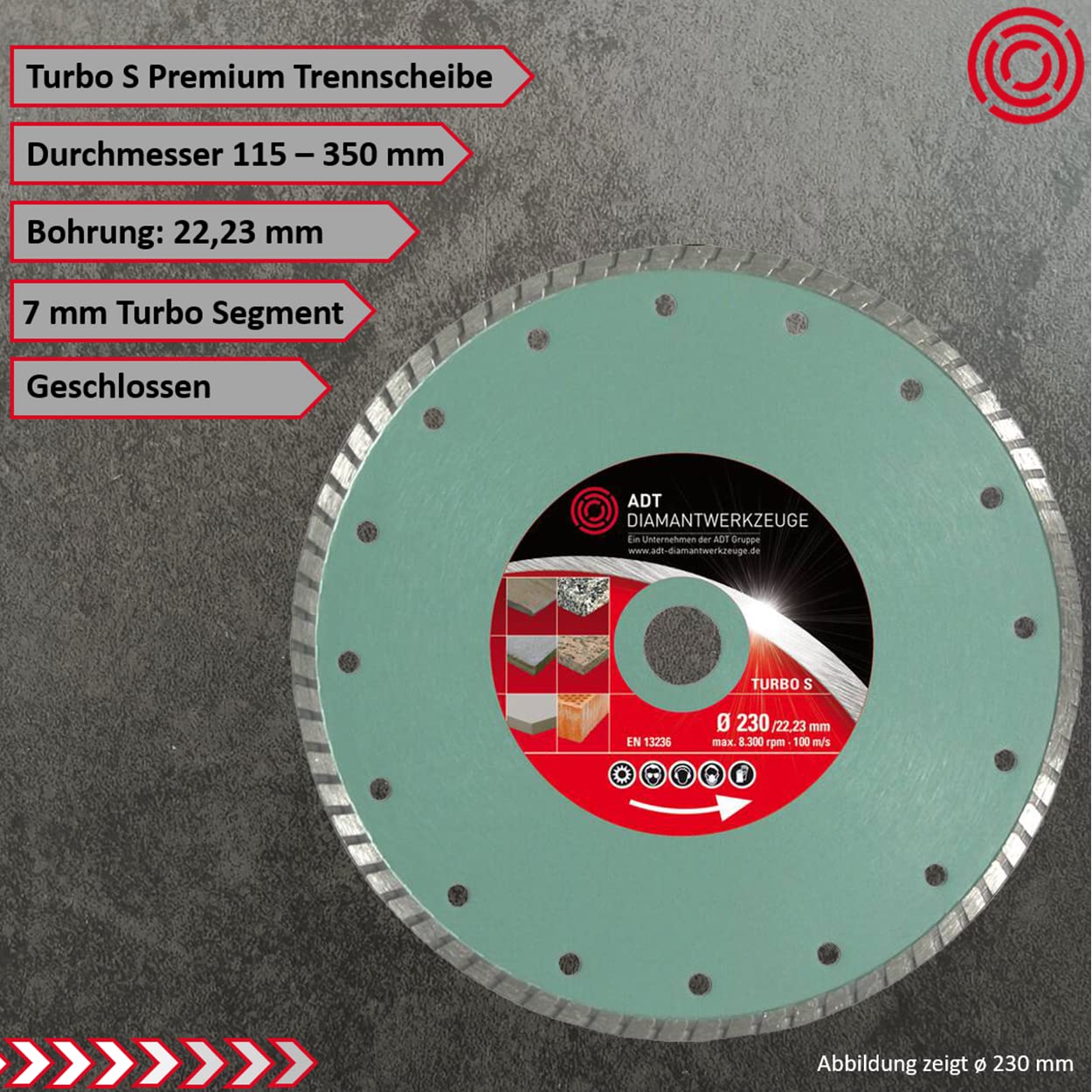 PRODIAMANT Disque à Tronçonner Diamanté Turbo Pour Béton, 350 Mm X