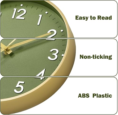 Miniatura 6 de Mosewa Reloj de pared de 14 pulgadas, funciona con pilas, reloj analógico sin tictac, decorativo para cocina, dormitorio, oficina, hogar (dorado)