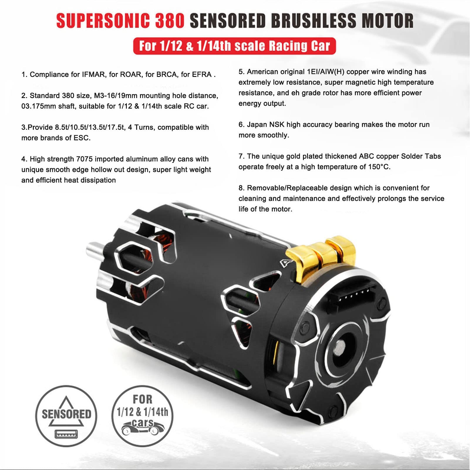 Bezszczotkowy Silnik z Czujnikiem 380 8,5 T z Zestawem TS80A ESC,