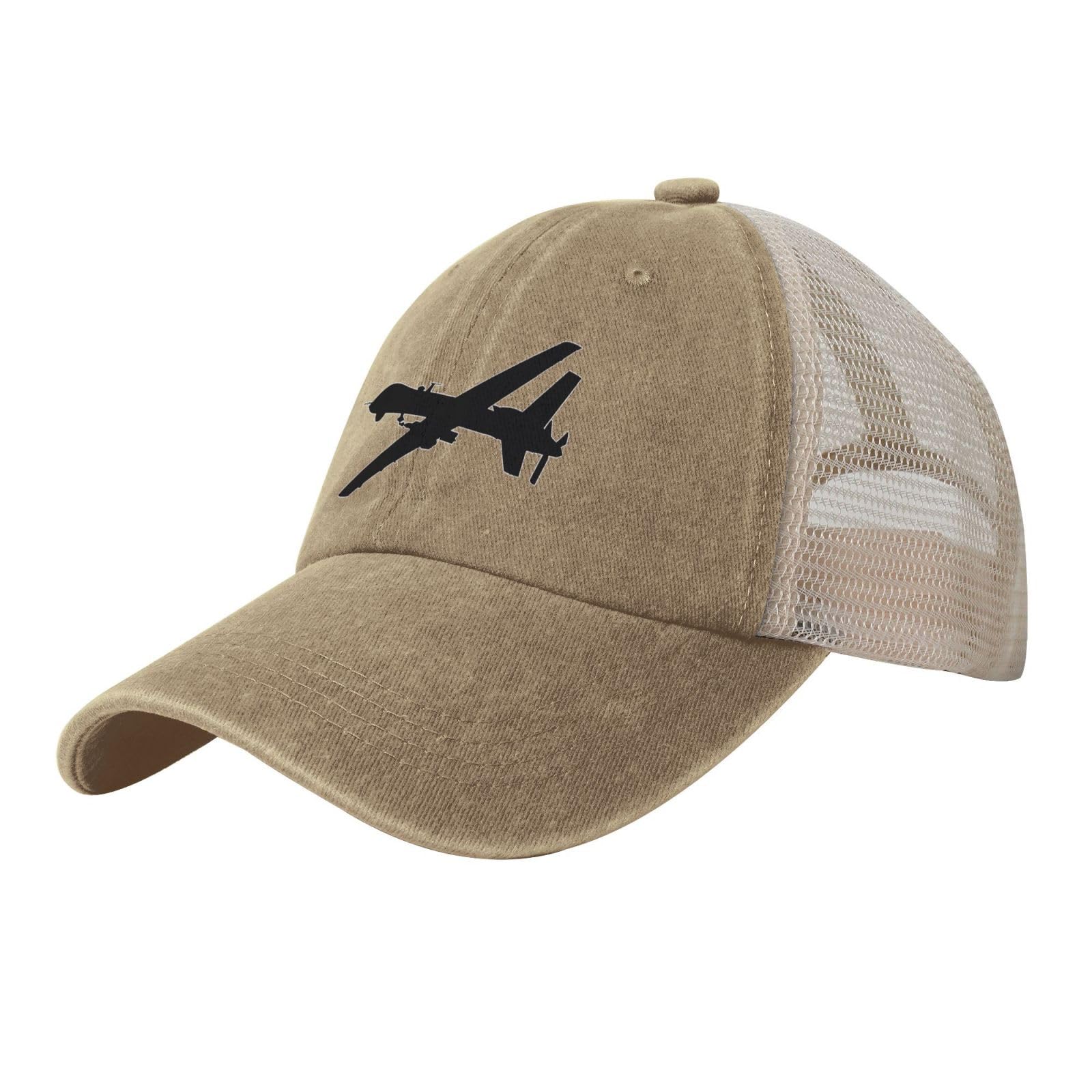 MQ-9 Reaper Silhouette Vintage Washed Trucker Hat Distressed Adjustable Mesh Baseball Cap