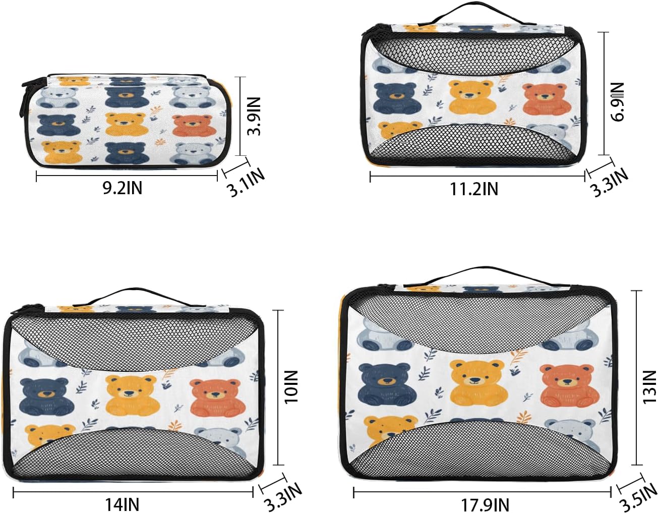 Cartoon Bear Pattern 4 Set Packing Cubes Packing Cubes for Women Lightweight Travel Essential Bag Clothes Carry on Suitcase Bags for Accessories Essentials