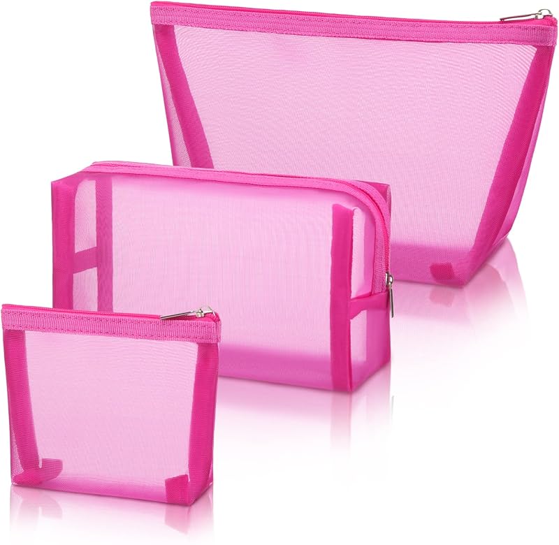 Boao Conjunto com 3 necessaires de maquiagem em tela de nylon com zíper, Rose Red