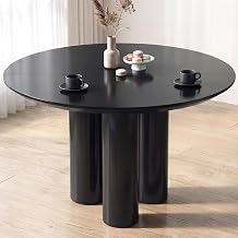 Guyii 46" Round Dining Table for 4 Black Kichen Table with 3 Legs Modern Dining Room Table 4 Seater for Dining Room Restaurant Breakfast Nook