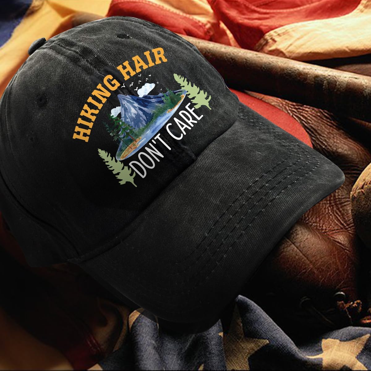 Hiking Adjustable Washed Cotton Baseball Cap, Funny Retro Trucker Hat Gift for Men Women Dad Mom Hiking Lover - Image 4