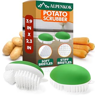 2 Pcs Vegetable Brush Scrubber - 2.3 x 3.9 Potato Brush Scrubber for Food with Ergonomic Design, Crack-Resistant Frame, Soft & Stiff Bristles for Effective Cleaning - Versatile for Mushrooms, Apples