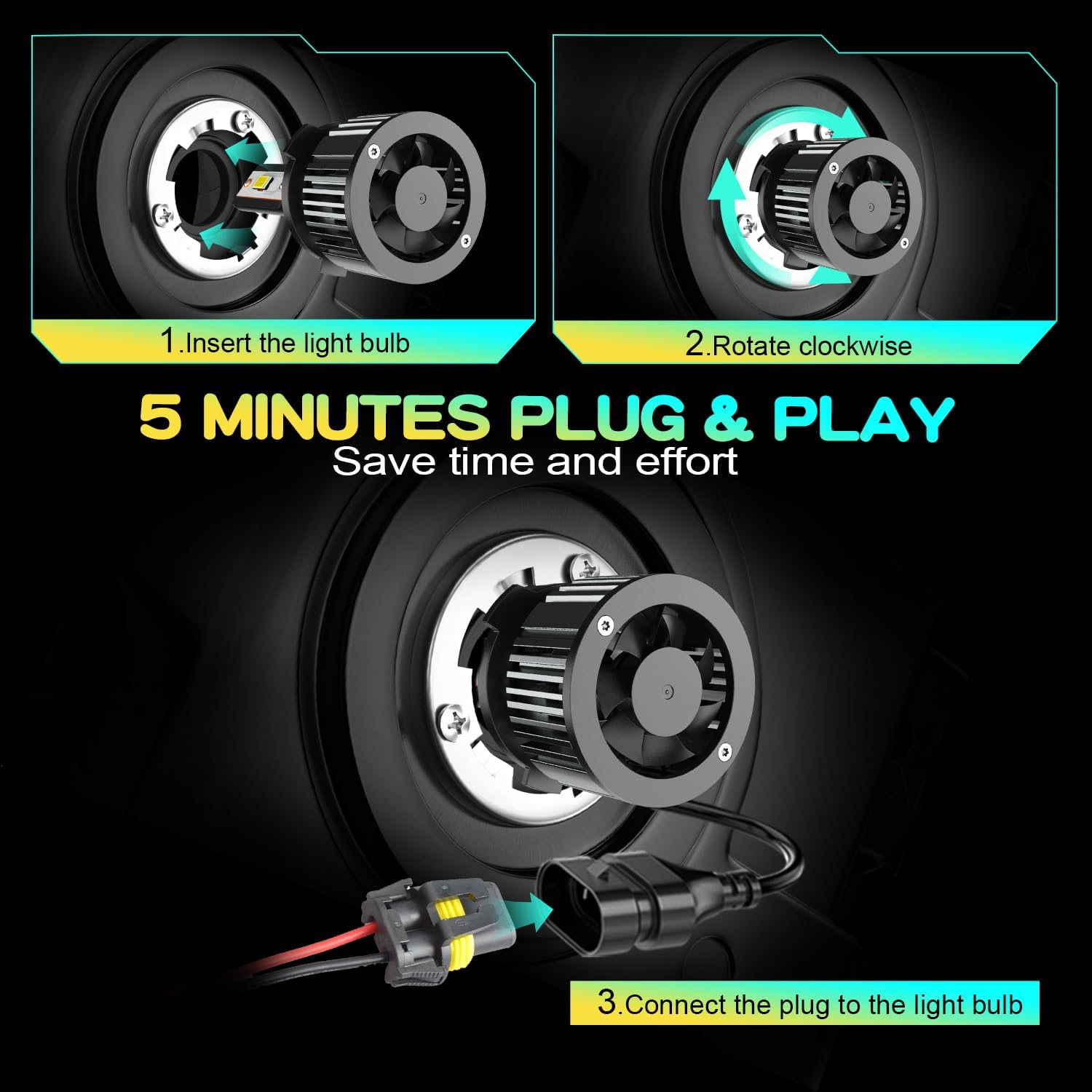 Compatible for Dodge Journey High Low Beams Bulbs 2009 2010 2011 2012 2013 2014 2015 2016 2017 2018 2019, 6500K White Powersports Lights, Plug and Play, for Off-Road Use, Pack of 4