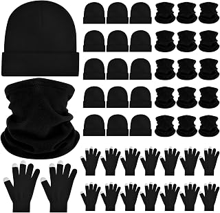 48 Pieces Winter Beanies Gloves Neck Warmers Set, Bulk Winter Touchscreen Gloves Knitted Cap Beanie Scarf for Donation Charity Adults Homeless Unisex