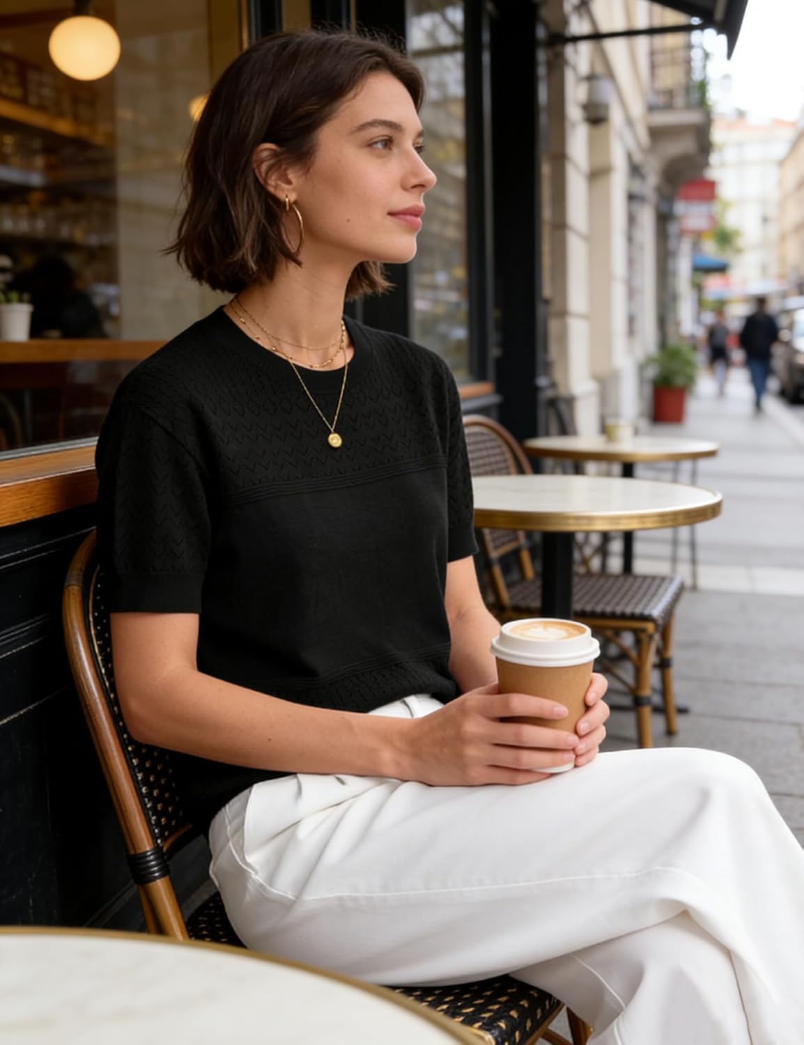 Short Sleeve Sweater for Women 2026 Spring Summer Crew Neck Eyelet Knit Shirts Loose Fit Lady Casual Blouse Tunics - Image 3