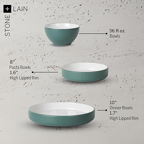 Miniatura 2 de Christian Siriano Larosso - Juego de vajilla de cerámica de 12 piezas con cuencos y cuencos para pasta, platos y cuencos, juego de platos para 4,