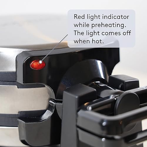 Miniatura 5 de Máquina de gofres belga doble de 1400 W con rotación de 180, bloqueo de mango seguro, indicador de luz roja, platos de cocina antiadherentes de 8