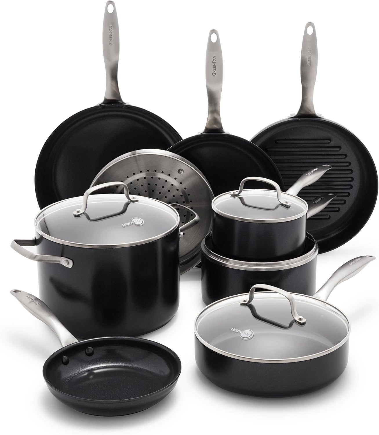 GP Black Pro Infinite8 Ceramic Nonstick 13 Piece Set, Hard Anodized, Stainless Steel Handle, Saute and Saucepans, PFAS-Free
