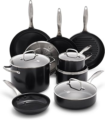 GP Black Pro Infinite8 Ceramic Nonstick 13 Piece Set, Hard Anodized, Stainless Steel Handle, Saute and Saucepans, PFAS-Free