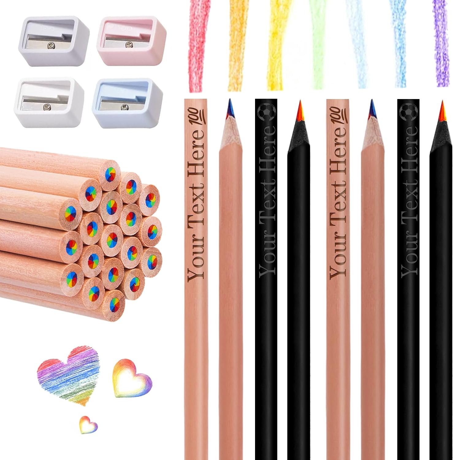 Personalized 7 Color in 1 Rainbow Pencils with Name Bulk Up To 3000PCS Custom Multicolored Pencils Engraved Text Logo for Student Customized School Supplies Office Gifts
