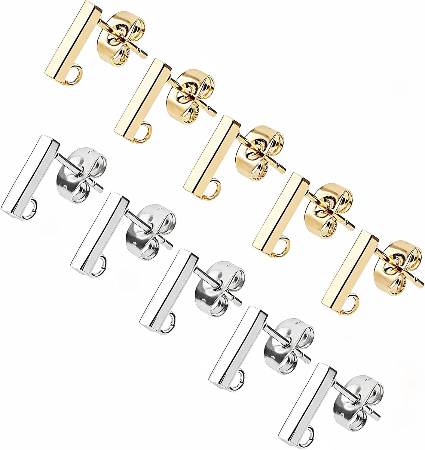 UNICRAFTALE Hypoallergenic Stud Earring with Loop 40 Pieces Rectangle Earring with Ear Nut 0.8mm Pin Stainless Steel Stud Earring for DIY Earrings Jewelry Making