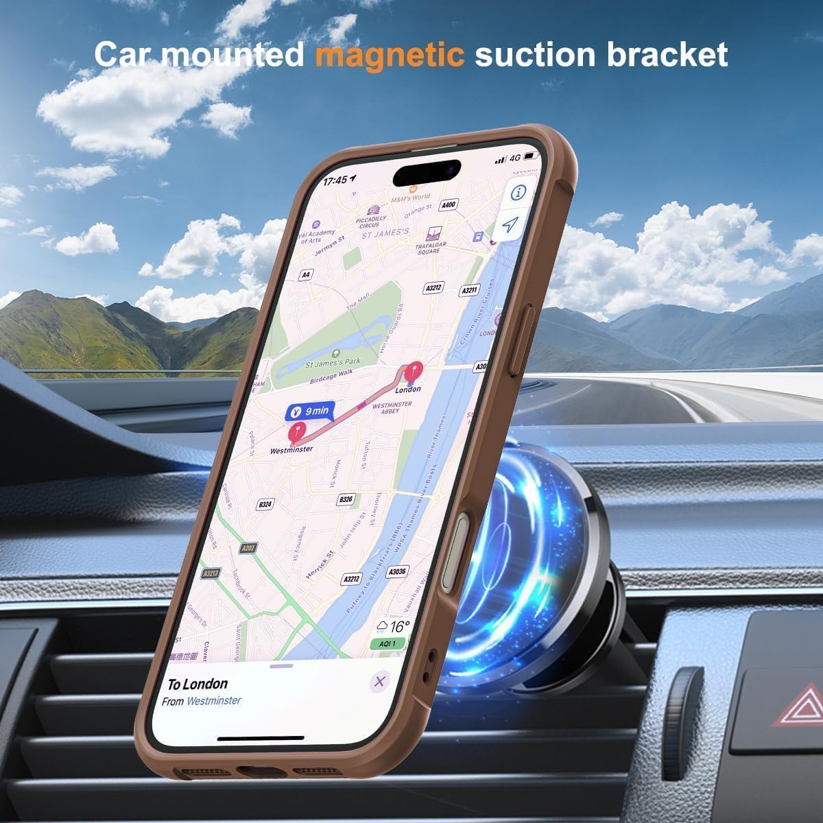 SKYLMW Compatible with iPhone 17 Case with Invisible Magnetic O-Ring Stand Military-Grade Translucent Phone Case for iPhone 17 6.3" [Compatible with Mag-Safe][Great Grip Feeling],Desert Brown