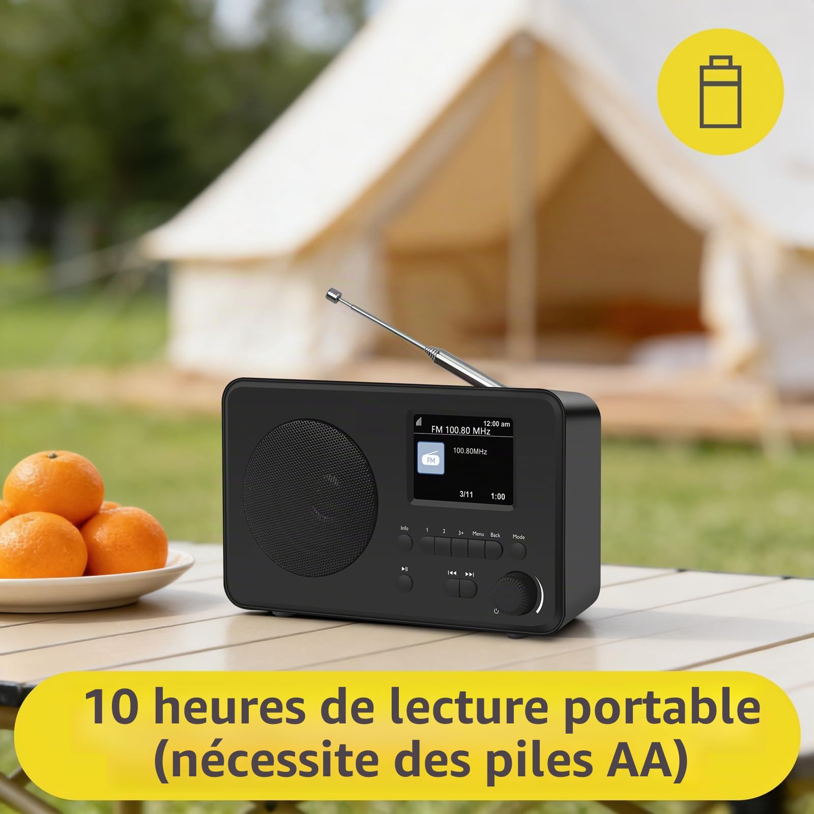 LEMEGA DR3-Max Radio Dab+/Dab/FM, Bluetooth, Écran Couleur 2.4po, Noir | 80 présélections, modes EQ, prise casque, batterie ou secteur, portable jusqu'à 10h, design moderne et compact
