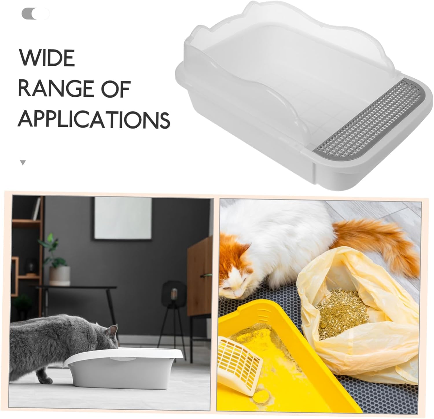 Mipcase Open Type Cat Litter Box with Sand Retention Pedal Easy Clean Kitten Litter Tray with Hanging Scoop for Indoor Use Durable Material Small White Color