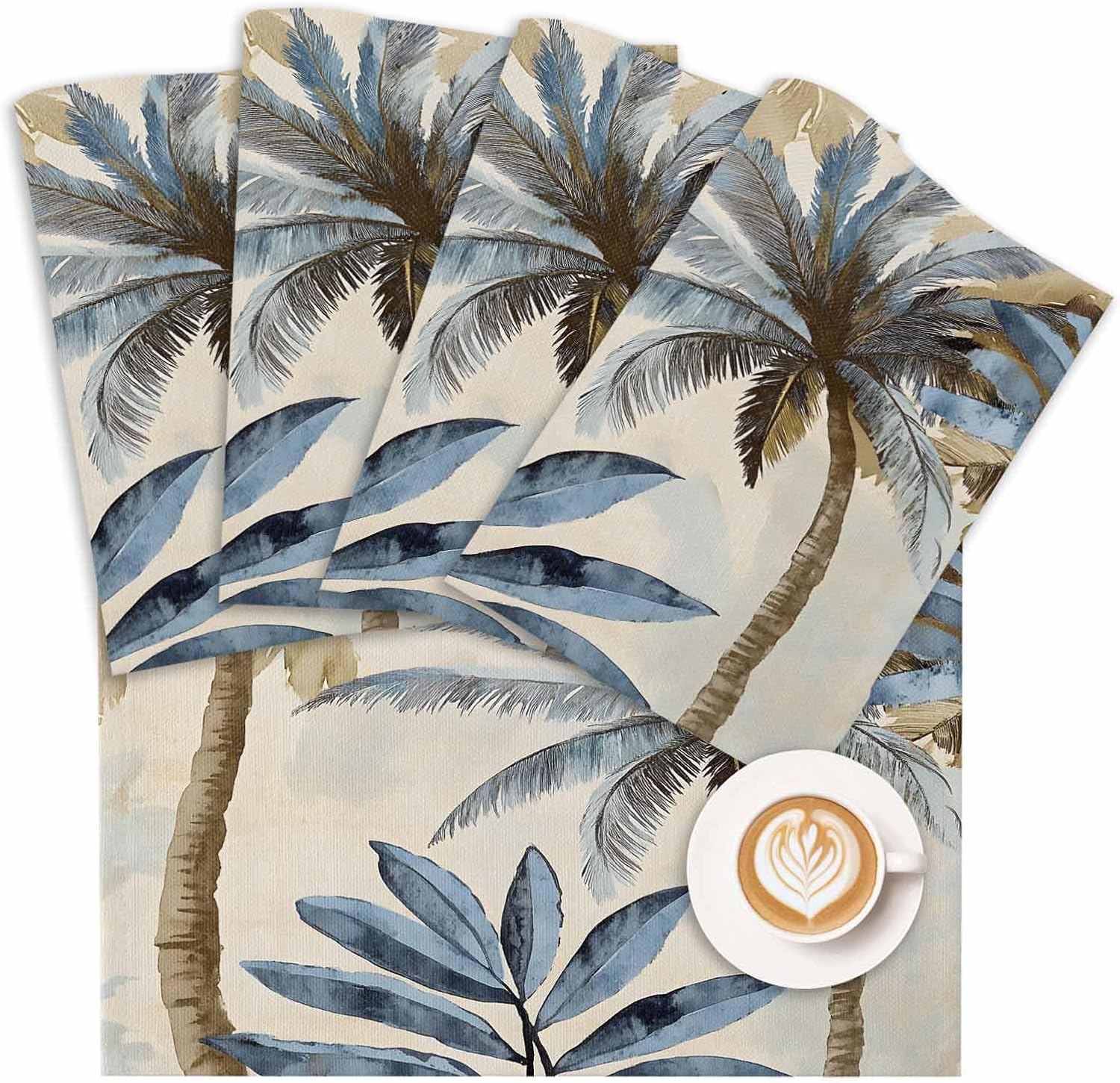 Placemat Blue Palm Tree Place Mats for Dining Table Vintage Watercolor Tree Washable Table Mats for Kitchen Tabletop Dining Decorations Set of 12