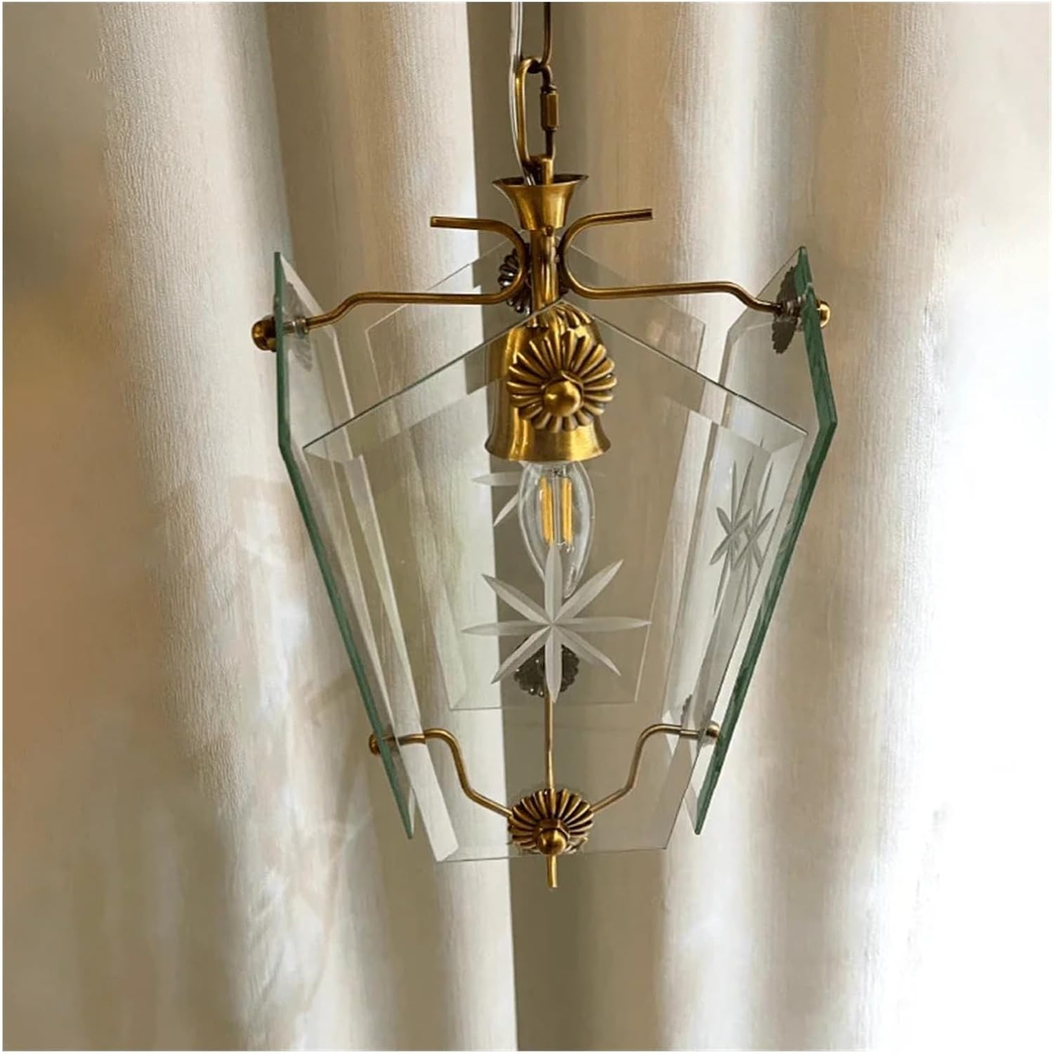 Chandelier, V-intage Nordic Glass Pendant Light for Dining Room Hallway Living Bedroom Bedside Retro Hanging Lamp(Warm Light)