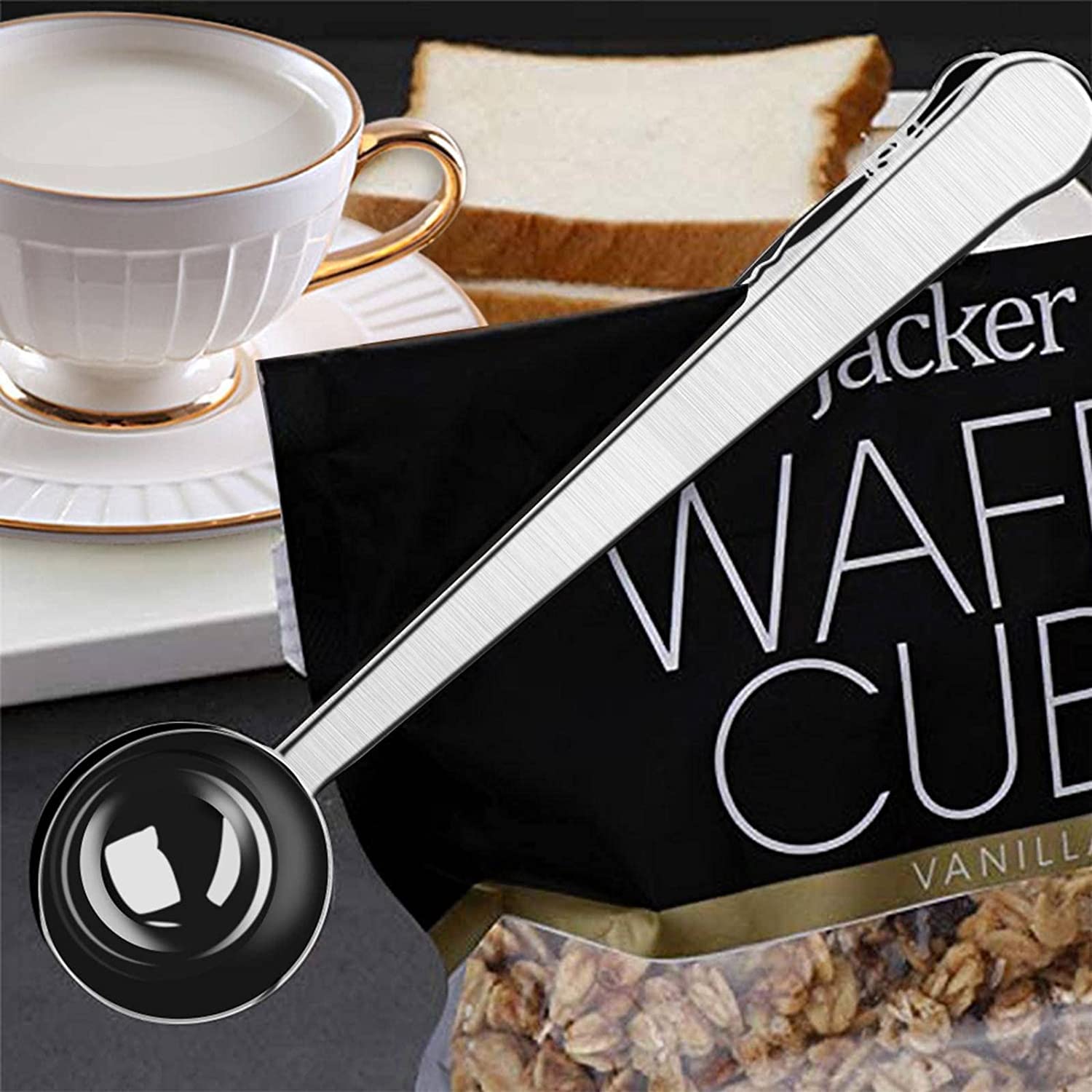 Löffel Restaurants Kaffeelöffel mit langem Griff und Clip Milchpulver Flüssigkeits-Gewürz-Messlöffel Kaffeezubehör Esslöffel Hause(Gold)
