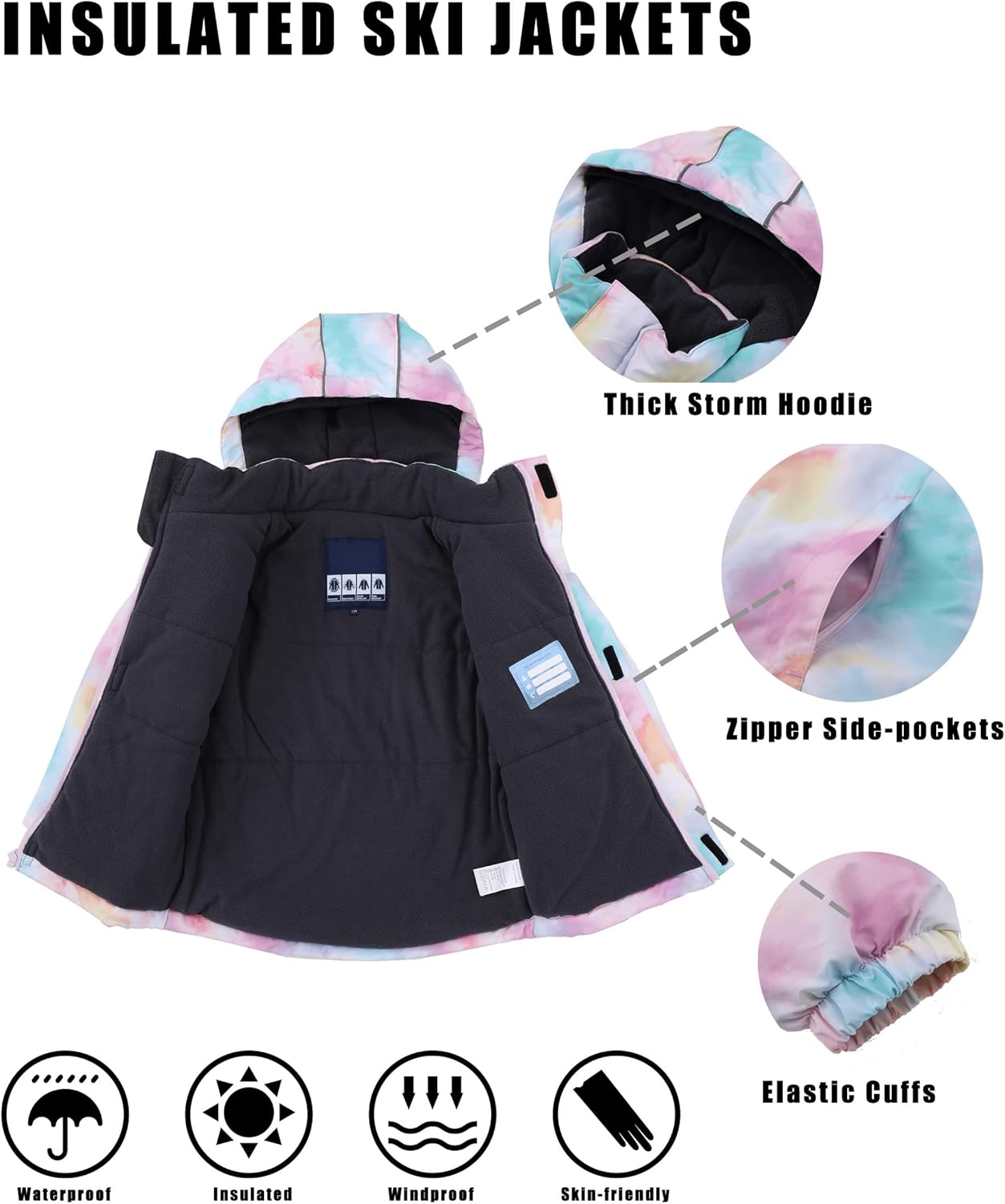 Girls Boys 2 Piece Snowsuit Warm Insulated Ski Jacket & Snow Pants Set