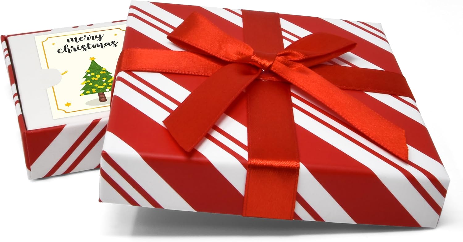 Gift Boutique - Christmas Card Gift Box Holder with Bows Pack of 6 Red & White Candy Cane Stripe Holiday Gifts Greeting Cards Present Wrap Square Money Holders Party Decor for Xmas Party Decorations