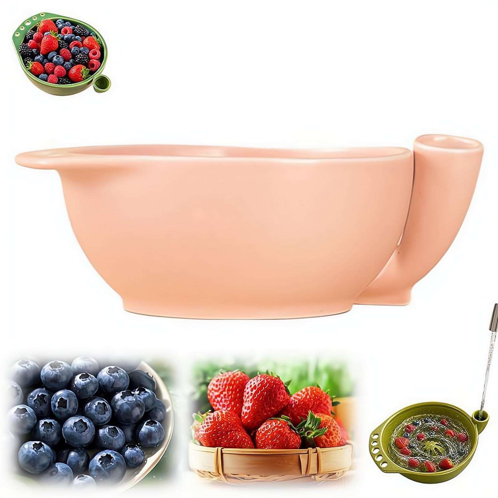 Self-Spinning Berry Washing Bowl, Ceramic 360° Swirl Colander Bowl, Quick Water-Powered Rinser for Berries, Vegetables & Serving
