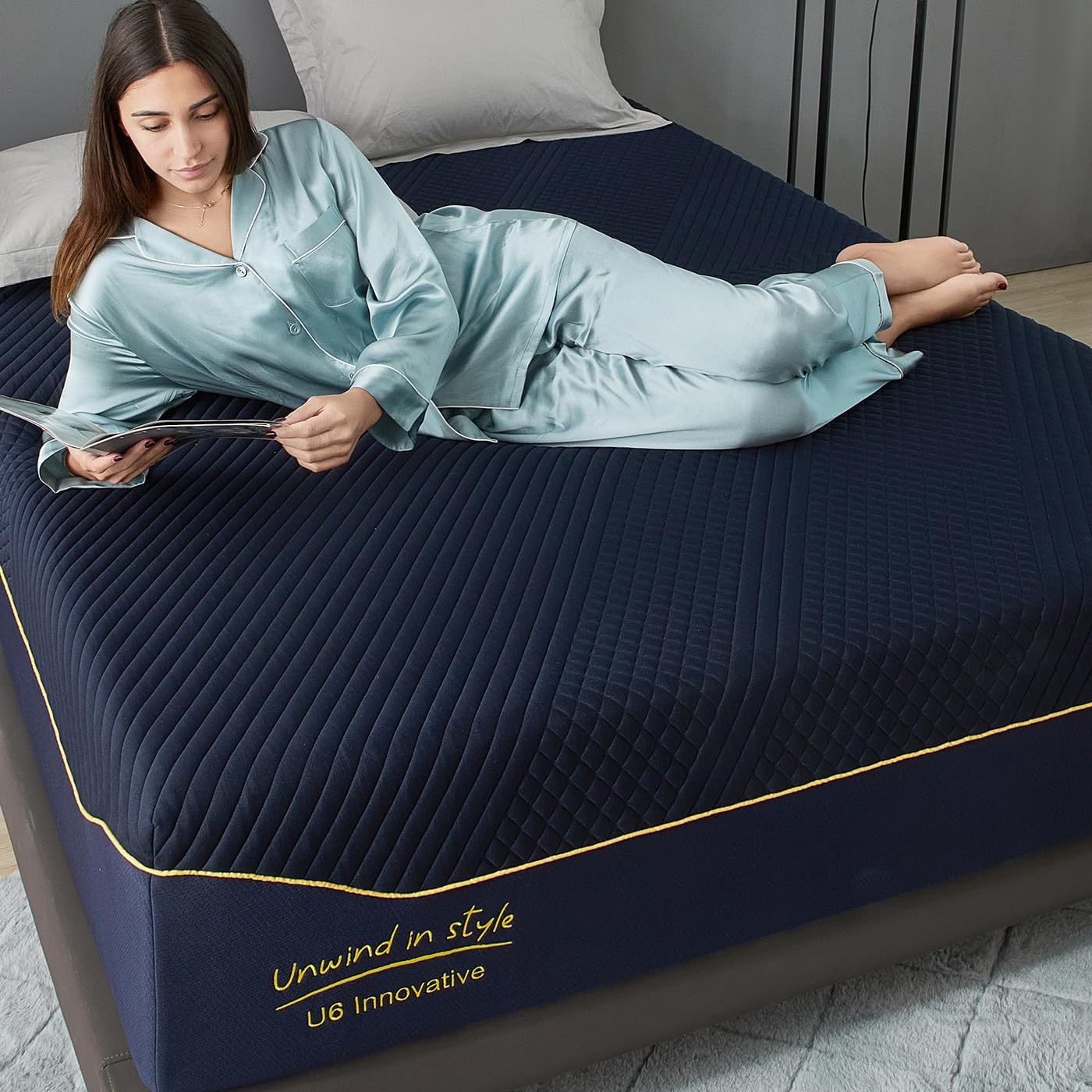 14 Inch King Mattress,Medium Firm Memory Foam Mattress with Removable Washable Cover Cooling Gel Bed in a Box,80"X76"X14" Navy Blue - Image 5
