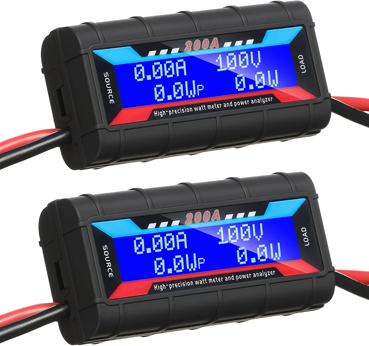 2 Pcs 200A High Precision Watt Meter Power Analyzer Battery Consumption Performance Monitor Amp Meter Monitor with Backlight Digital LCD Screen for RC Solar Voltage Current Power (100V)
