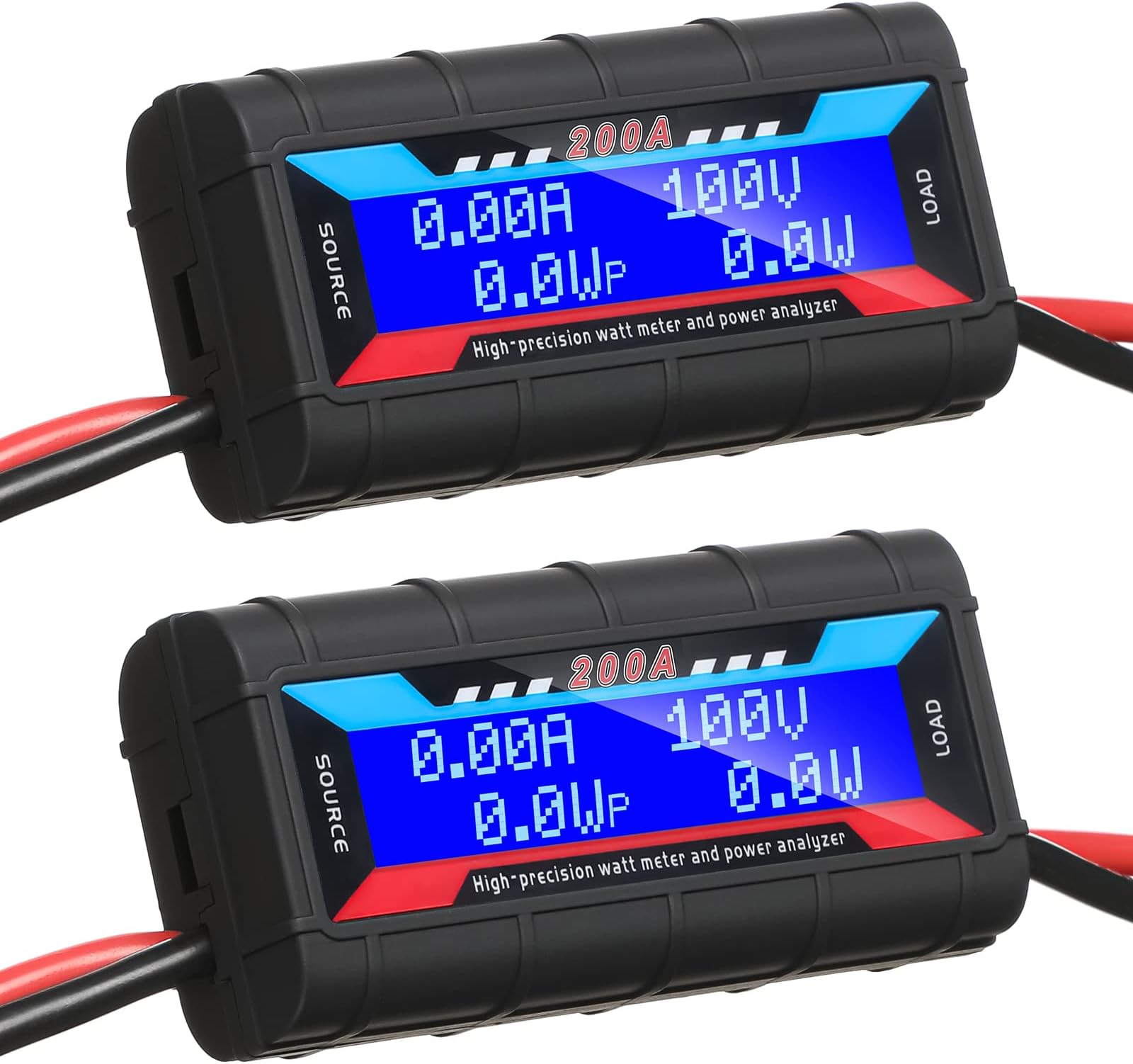 Yunsailing 2 Pcs 200A High Precision Watt Meter Power Analyzer Battery Consumption Performance Monitor Amp Meter Monitor with Backlight Digital LCD Screen for RC Solar Voltage Current Power (100V)
