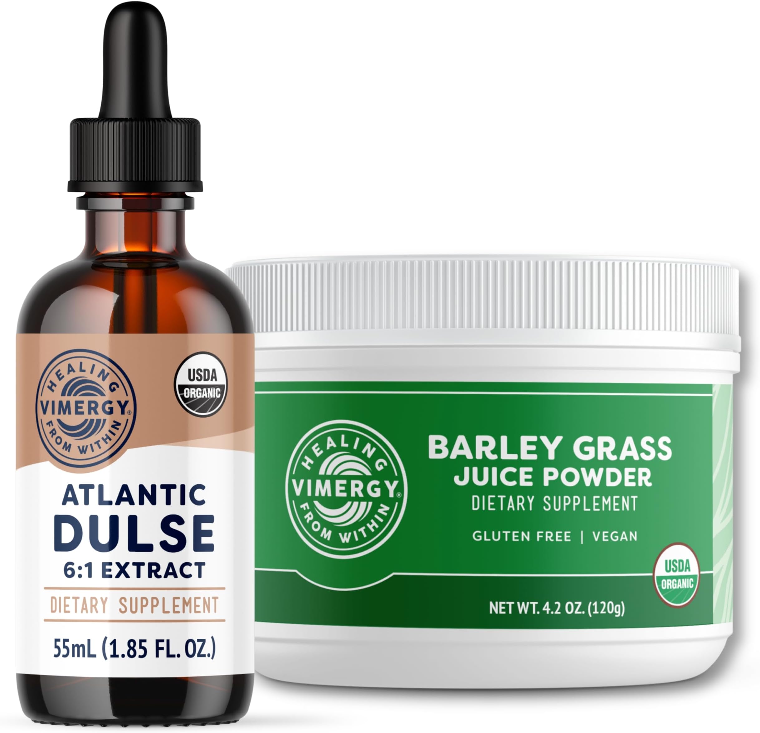 Vimergy USDA Organic Atlantic Dulse, 55 Servings and Organic Barley Grass Juice Powder, 30 Servings - Bundle