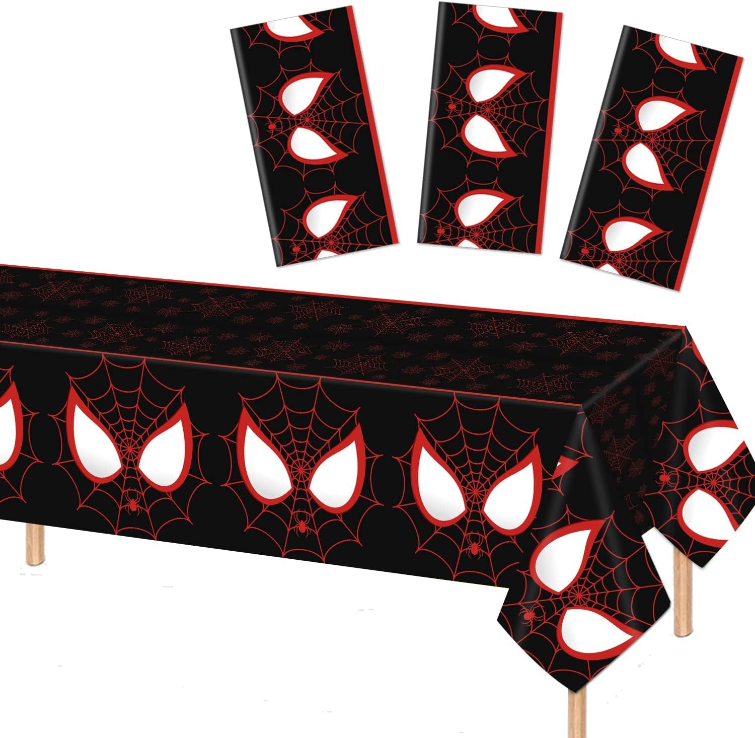 Yizeda3PCS Black Spider Birthday Party Tablecloth 51.2 x 86.6 inch, Plastic Tablecloth Miles Morales Party Table Cover for Kids Birthday Party Supplies Decorations