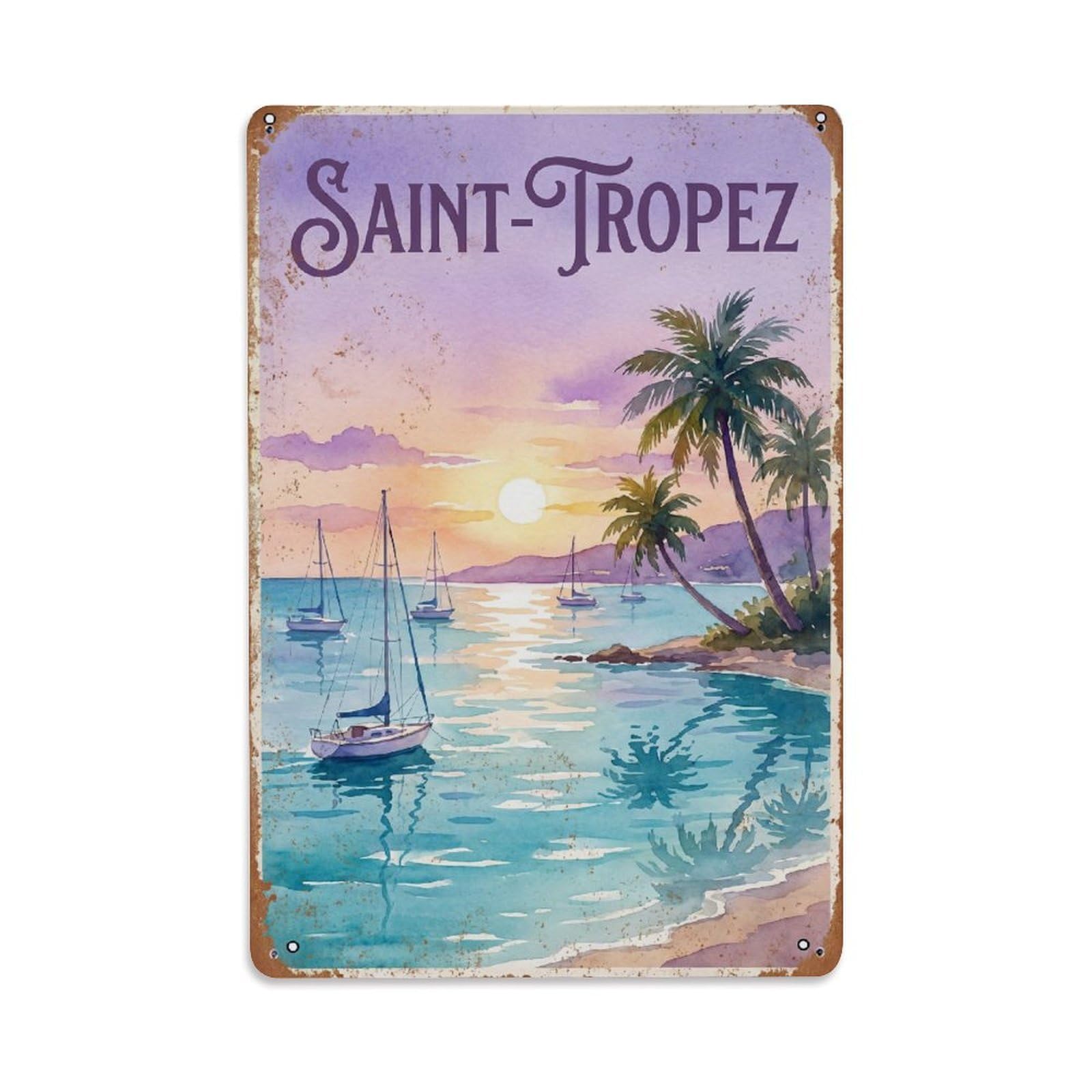Fyrn Style Metal Tin Sign Vintage Travel Saint-Tropez France Transit