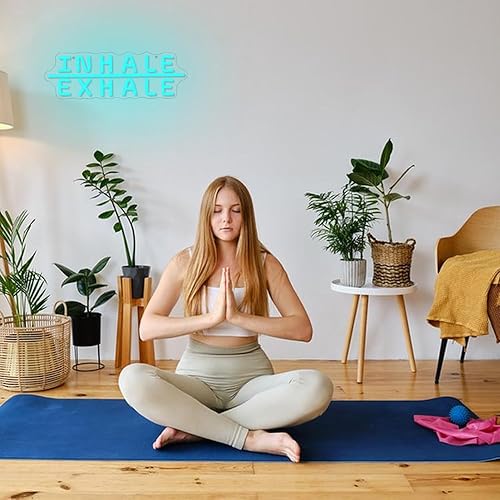 Miniatura 6 de Alkkign Letrero de neón con texto en inglés "Inhale Exhale" para yoga, letrero de neón LED, luces de neón LED azules para sala de yoga, pilates,