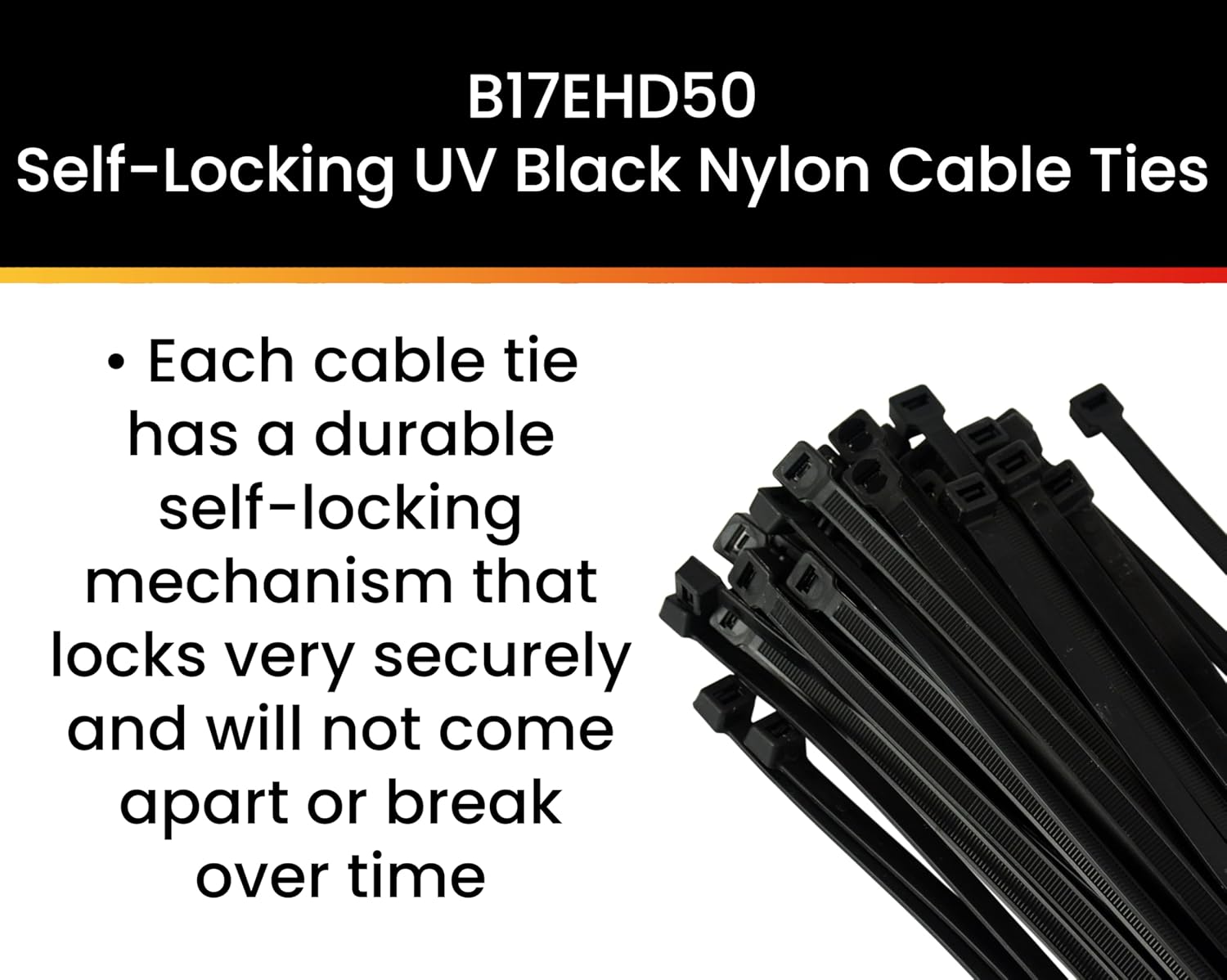 Pro Tie Extra Heavy Duty Cable Ties, Self-Locking Nylon Cable Wire Ties for Indoor and Outdoor Use | 17-Inch, 175 lbs. Tensile Strength, UV Black Nylon, 50-Pack (PN: B17EHD50)