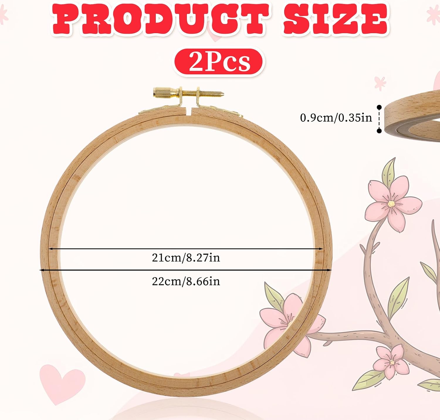 2 Pack 8 Inch Embroidery Hoop, Wood Embroidery Hoop, Round Embroidery Hoops, Cross Stitch Hoops Beech Wooden Embroiderys Frames for Art Craft Sewing, DIY Decoration