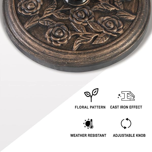 Straame 12KG Cast Iron Effect Garden Parasol Base - With Floral Rose Design - For Outdoor Furniture Umbrella, Canopy - Easy to Assemble, Heavy Duty Weather Resistant (Cast Iron Effect - 12 kg) - 4