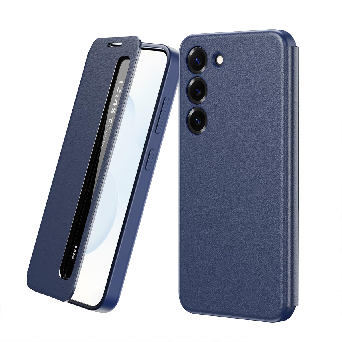 Coque Samsung S23 Plus étui protection intégrale cuir PC rigide bleu - 8