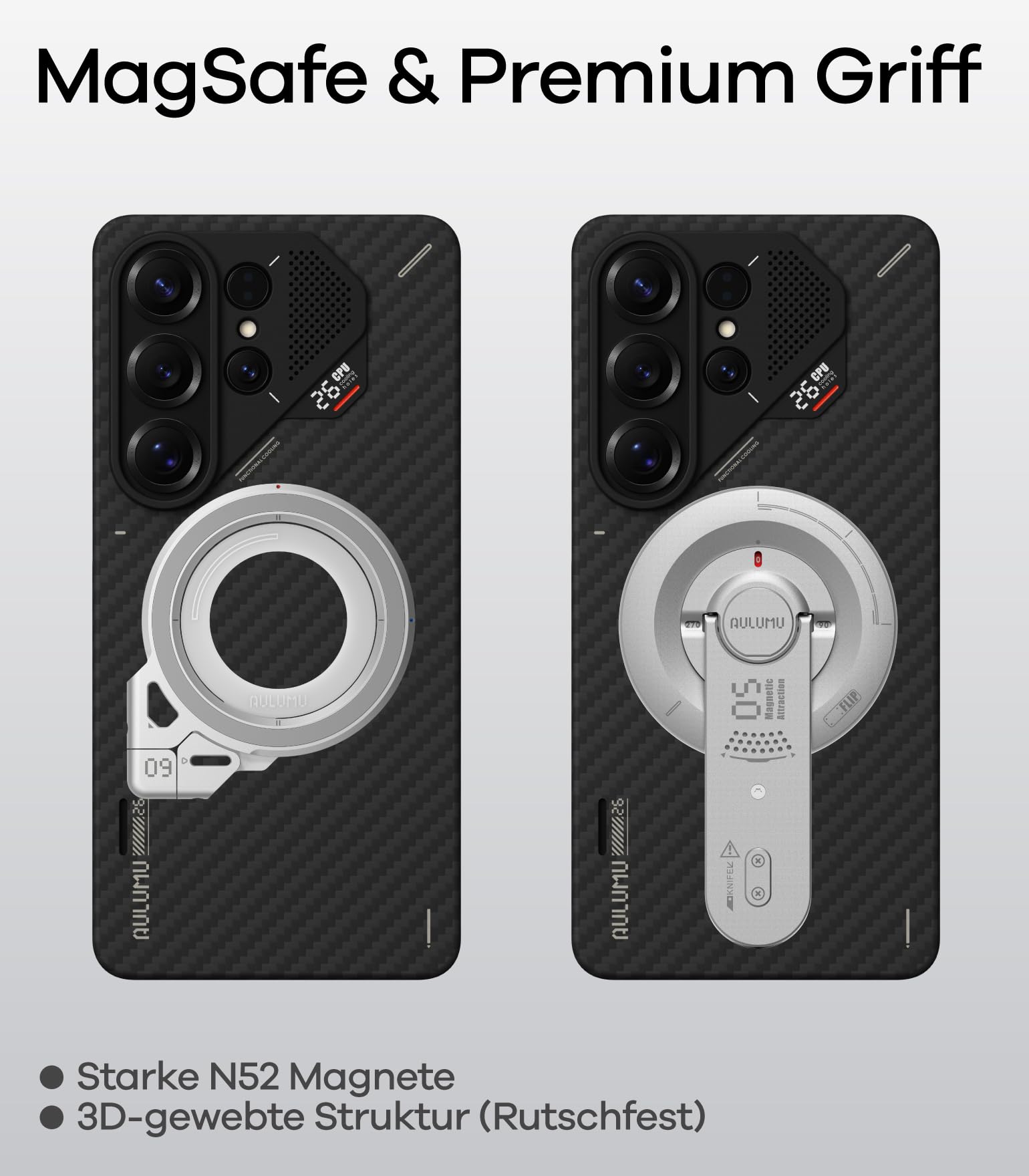 Aulumu S26 Ultra Hülle für Samsung Galaxy S26 Ultra Handyhülle aus Aramidfaser Kompatibel mit MagSafe, 1500D Ultradünn Gewoben, Passive Kühlung Samsung Galaxy S26 Ultra Magnethülle, Schwarz