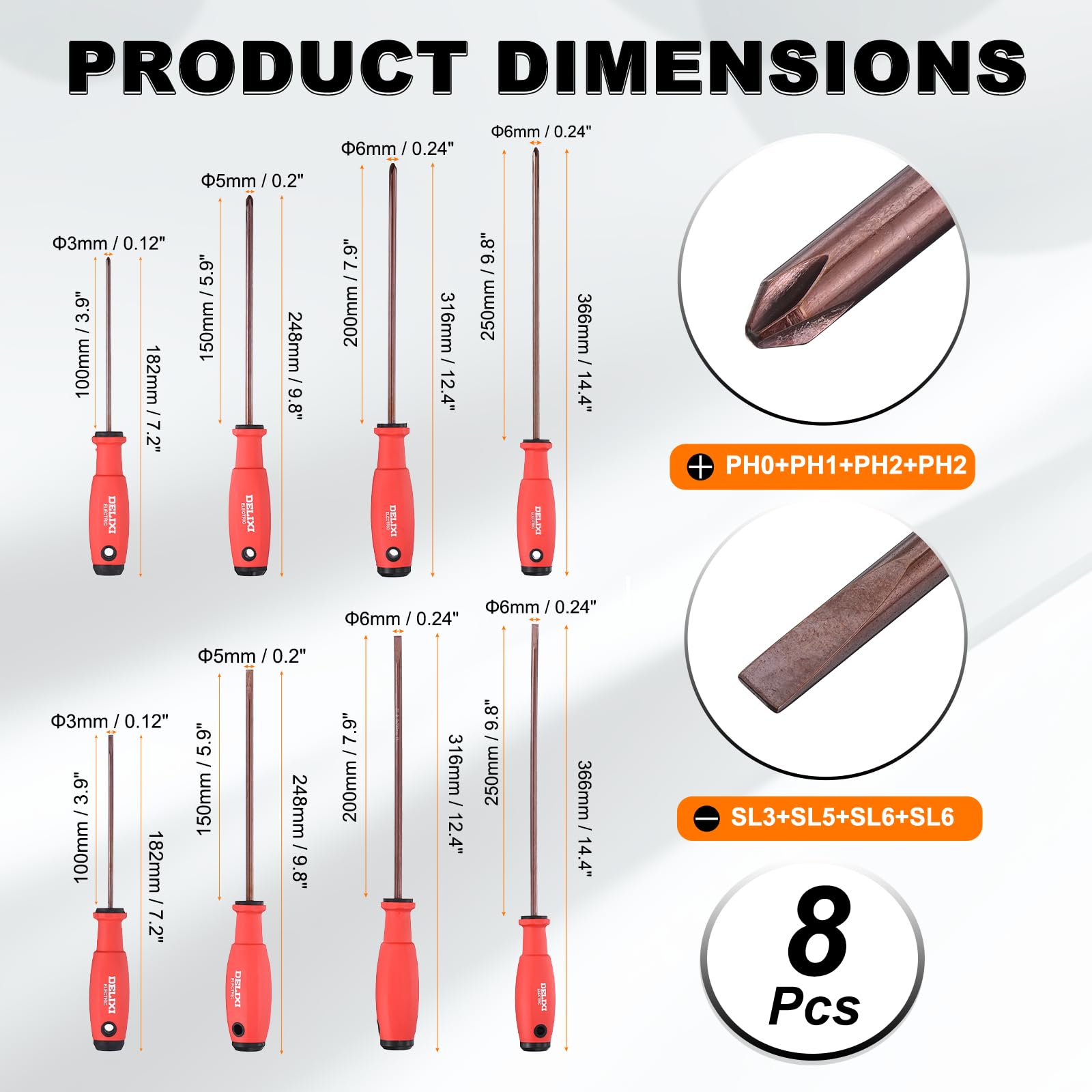 QUARKZMAN 8 Pezzi PH0+PH1+PH2+PH2+SL3+SL5+SL6+SL6 Cacciavite A Croce S2 Acciaio Magnetico Cacciaviti Di Precisione Industriali Cacciaviti Per Elettricista Per Serraggio